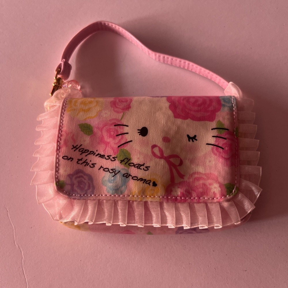 Kitty Flat Pouch Eyelash Pink Rose Design Lace